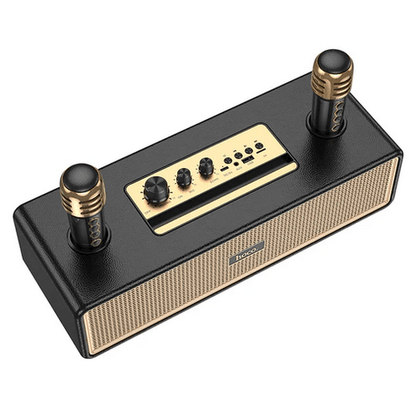 Hoco Bluetooth Speaker Classic Stylish Bluetooth Speaker w/ 2 Wireless Microphone & Phone Holder