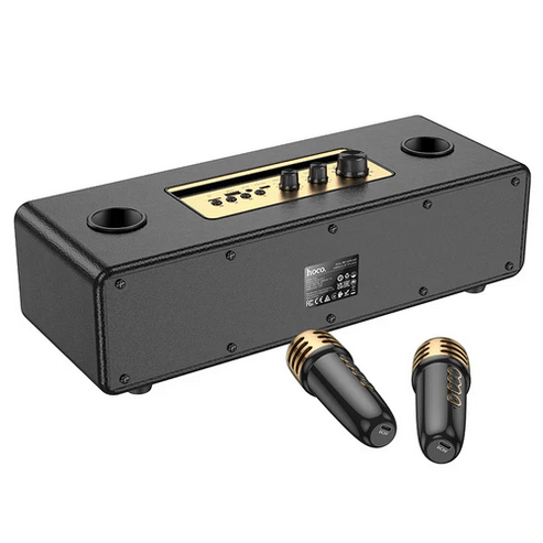 Hoco Bluetooth Speaker Classic Stylish Bluetooth Speaker w/ 2 Wireless Microphone & Phone Holder