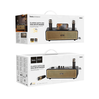 Hoco Bluetooth Speaker Classic Stylish Bluetooth Speaker w/ 2 Wireless Microphone & Phone Holder