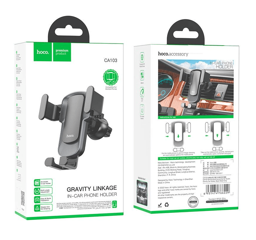 Hoco CA103 Gravity Car Air Vent Phone Holder | Automatic Clamp Mount for 4.5–7 Inch Phones