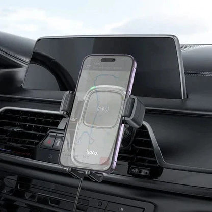 Hoco Car Phone Holder 15W Air Vent Wireless Charging Phone Holder w/ Hook Looking
