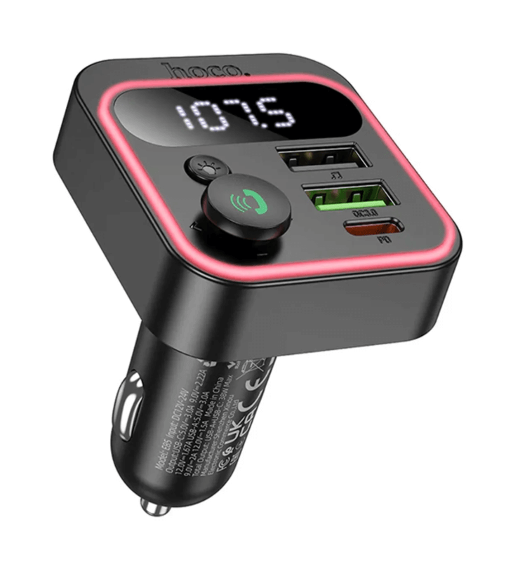 Hoco 38W FM Car Kit with PD+QC, RGB Light (E85) | Bluetooth 5.4 Car Charger