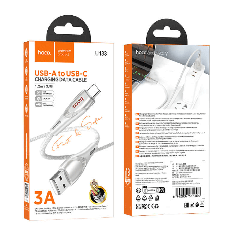 HOCO U133 USB-C Fast Charging Cable 3A 1.2m Braided NZ