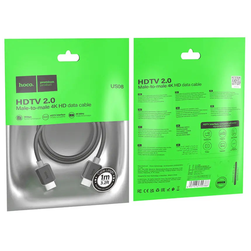 Hoco US08 HDTV to HDTV Video Cable NZ – 4K 60Hz HDTV2.0