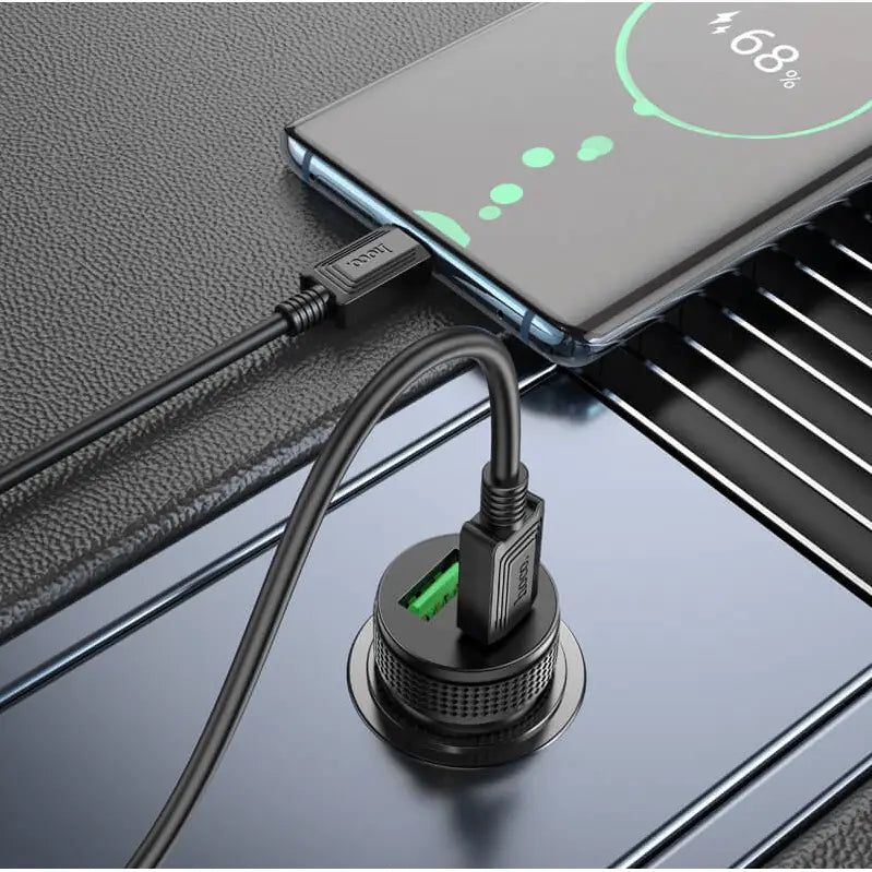 Hoco Z49B Dual-Port Car Charger 38W | USB-C PD & USB-A QC Fast Charging