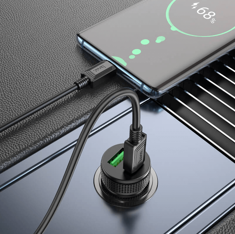 Hoco Z49B Dual-Port Car Charger 38W | USB-C PD & USB-A QC Fast Charging