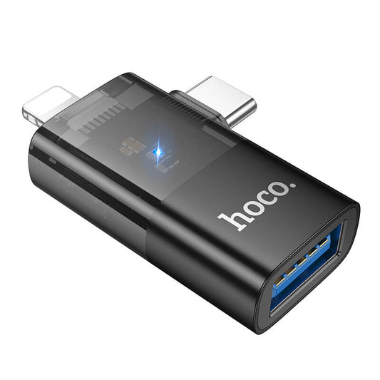 Hoco Dual Lightning Type-C Male to USB Female OTG Adapter UA36E