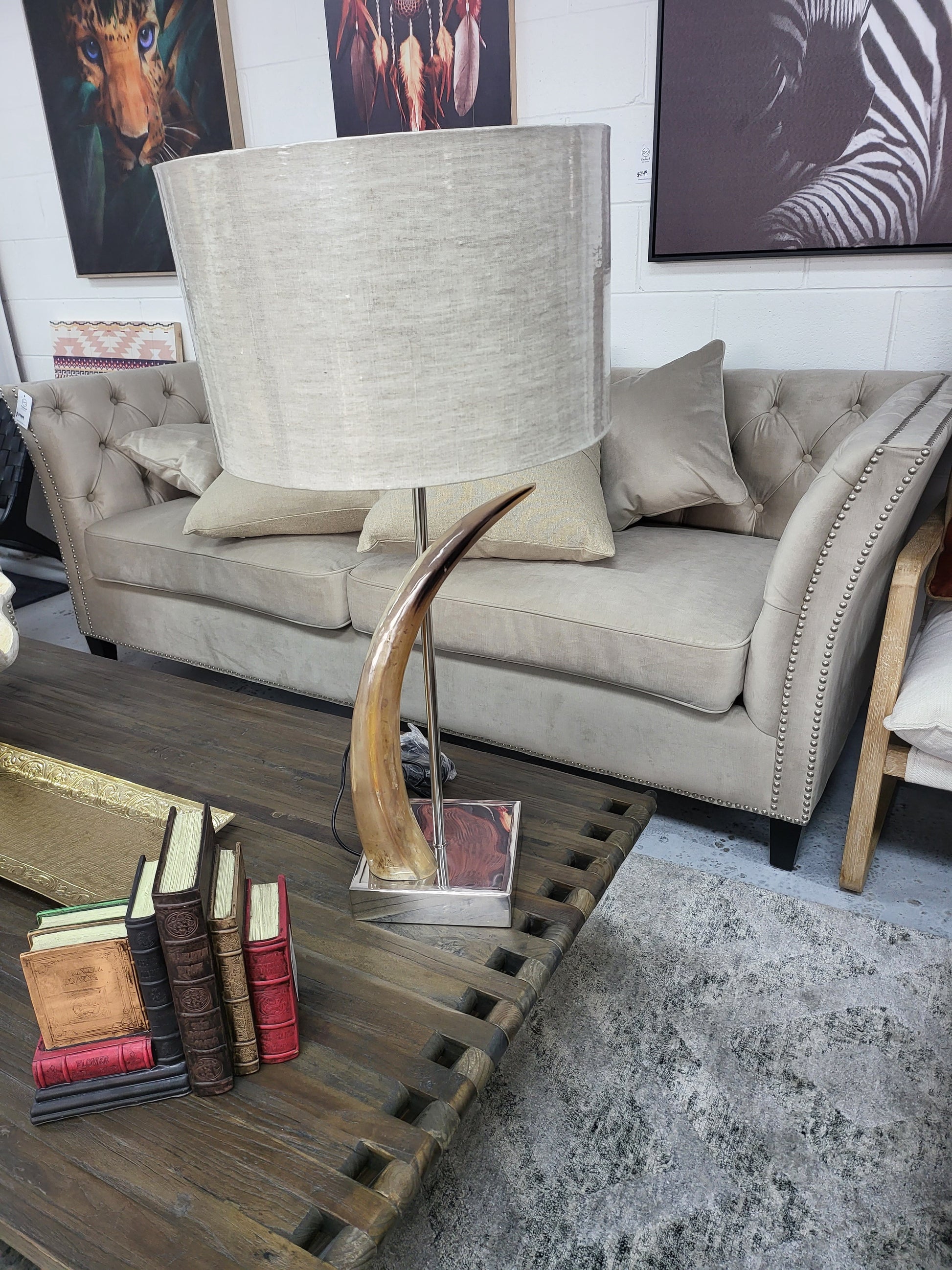 Horn Table Lamp with Nickel Base at online8 furniture store Auckland