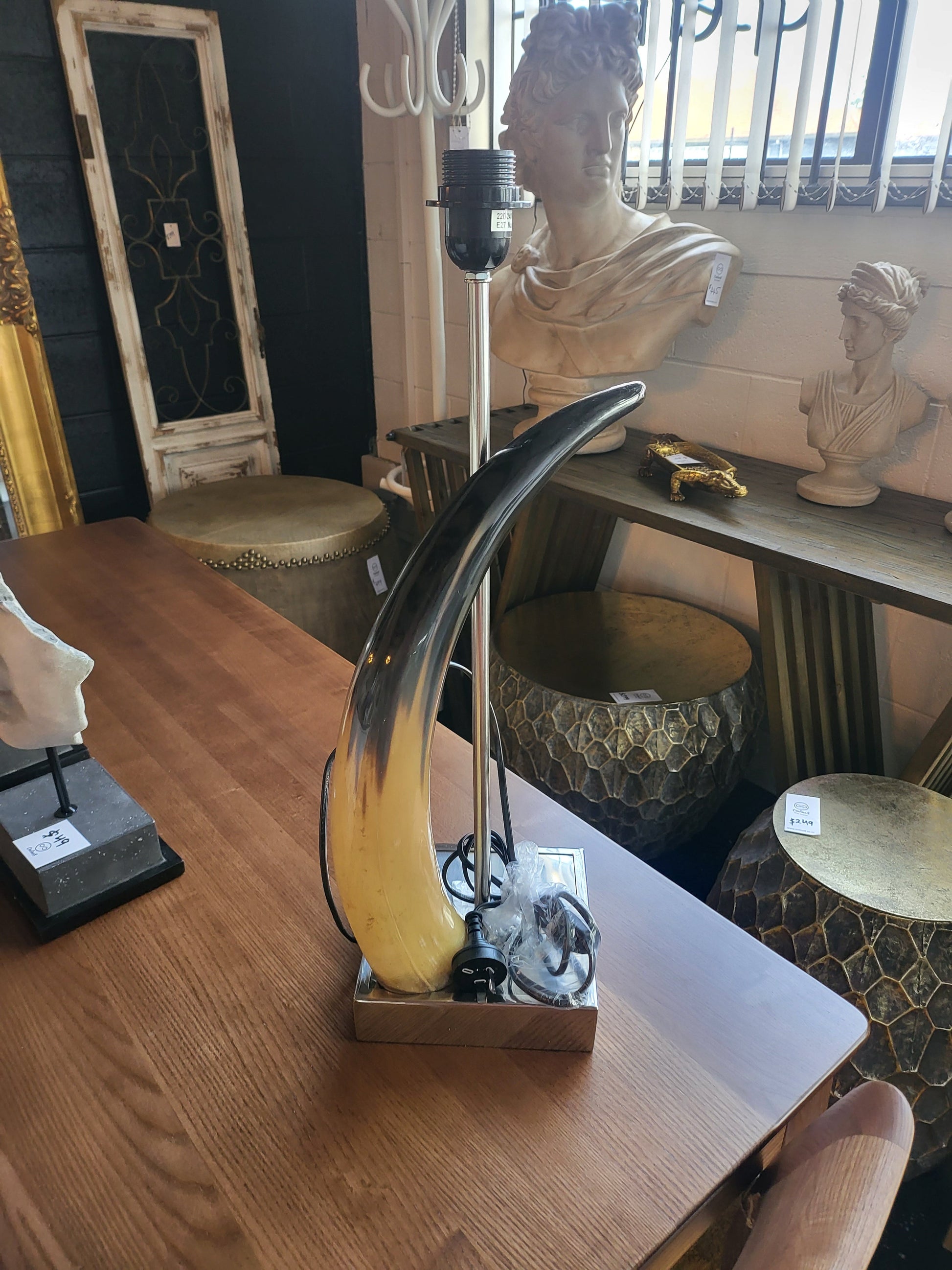 Horn Table Lamp with Nickel Base at online8 furniture store Auckland