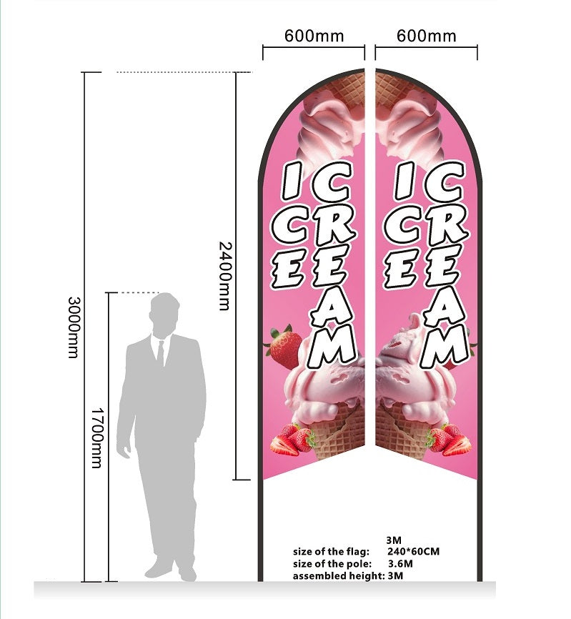 REALFRUIT ICECREAM Pre-print Double Sided Feather Flag Business Commersial