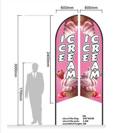 REALFRUIT ICECREAM Pre-print Double Sided Feather Flag Business Commersial