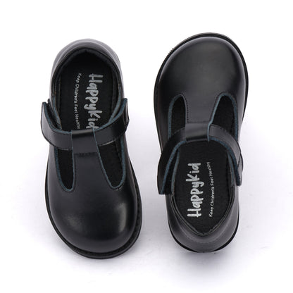 Girls Black Leather T-Bar School Shoes – Velcro Mary Jane Style, Genuine Leather | Super Cute