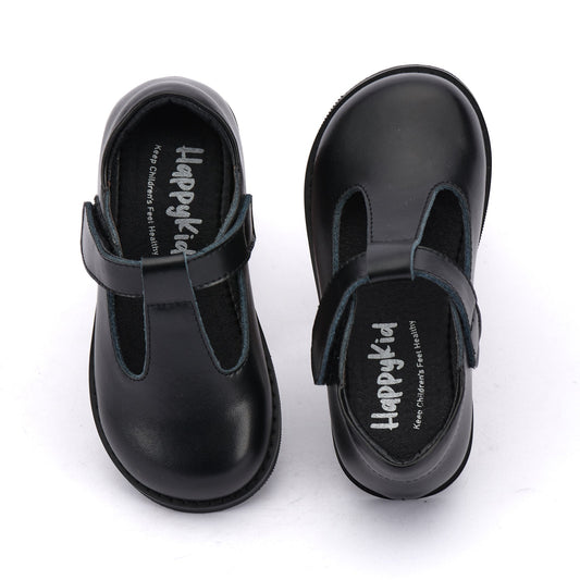 Girls Black Leather T-Bar School Shoes – Velcro Mary Jane Style, Genuine Leather | Super Cute