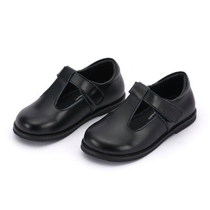 Girls Black Leather T-Bar School Shoes – Velcro Mary Jane Style, Genuine Leather | Super Cute