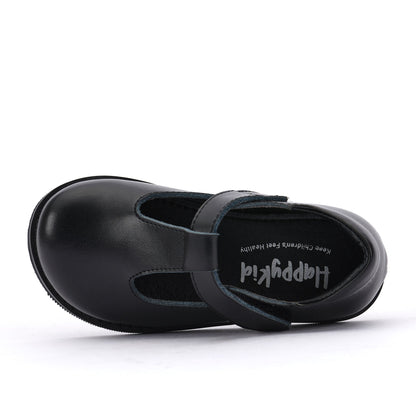 Girls Black Leather T-Bar School Shoes – Velcro Mary Jane Style, Genuine Leather | Super Cute