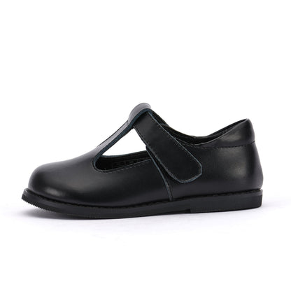 Girls Black Leather T-Bar School Shoes – Velcro Mary Jane Style, Genuine Leather | Super Cute