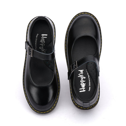 Girls Black Leather Mary Jane School Shoes – Velcro Strap, Real Leather | Pretty Princess