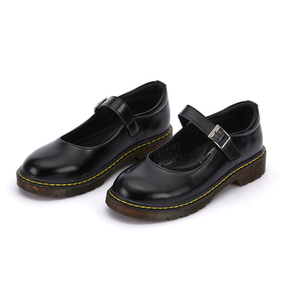 Girls Black Leather Mary Jane School Shoes – Velcro Strap, Real Leather | Pretty Princess