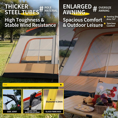Family Cabin Camping Tent with Sunshade Awning QLY7133
