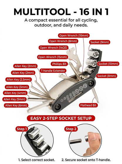 ECOTREK 16-in-1 Compact Bike Multi-Tool & Puncture Repair Kit TG12221