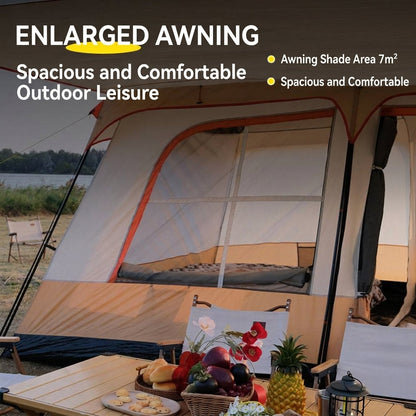 Family Cabin Camping Tent with Sunshade Awning QLY7133
