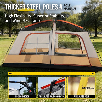 Family Cabin Camping Tent with Sunshade Awning QLY7133