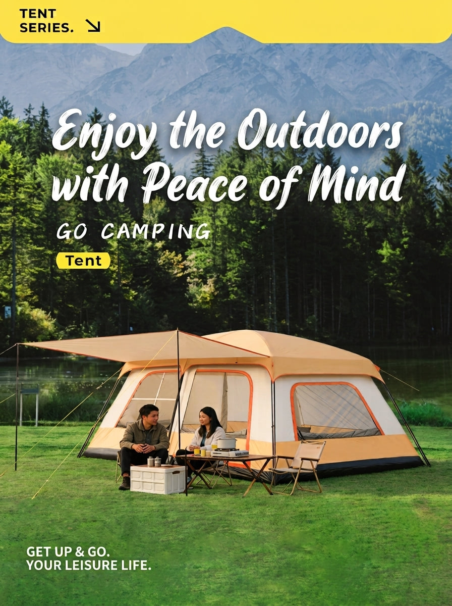 Family Cabin Camping Tent with Sunshade Awning QLY7133