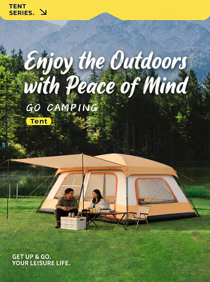 Family Cabin Camping Tent with Sunshade Awning QLY7133