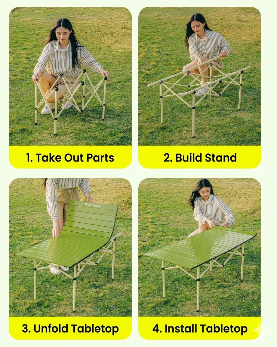 Urban Wave Premium Roll-Up Camping Table | Lightweight Carbon Steel  YQ72214