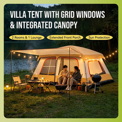 Family Cabin Camping Tent with Sunshade Awning QLY7133