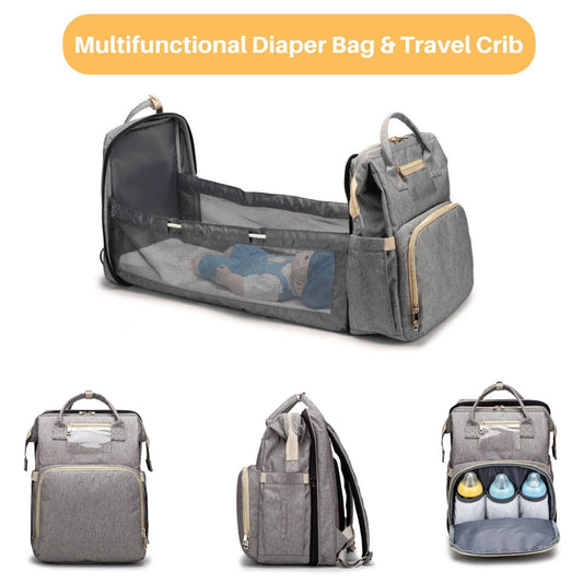 New Nappy Diaper Bag & Travel Crib-Grey