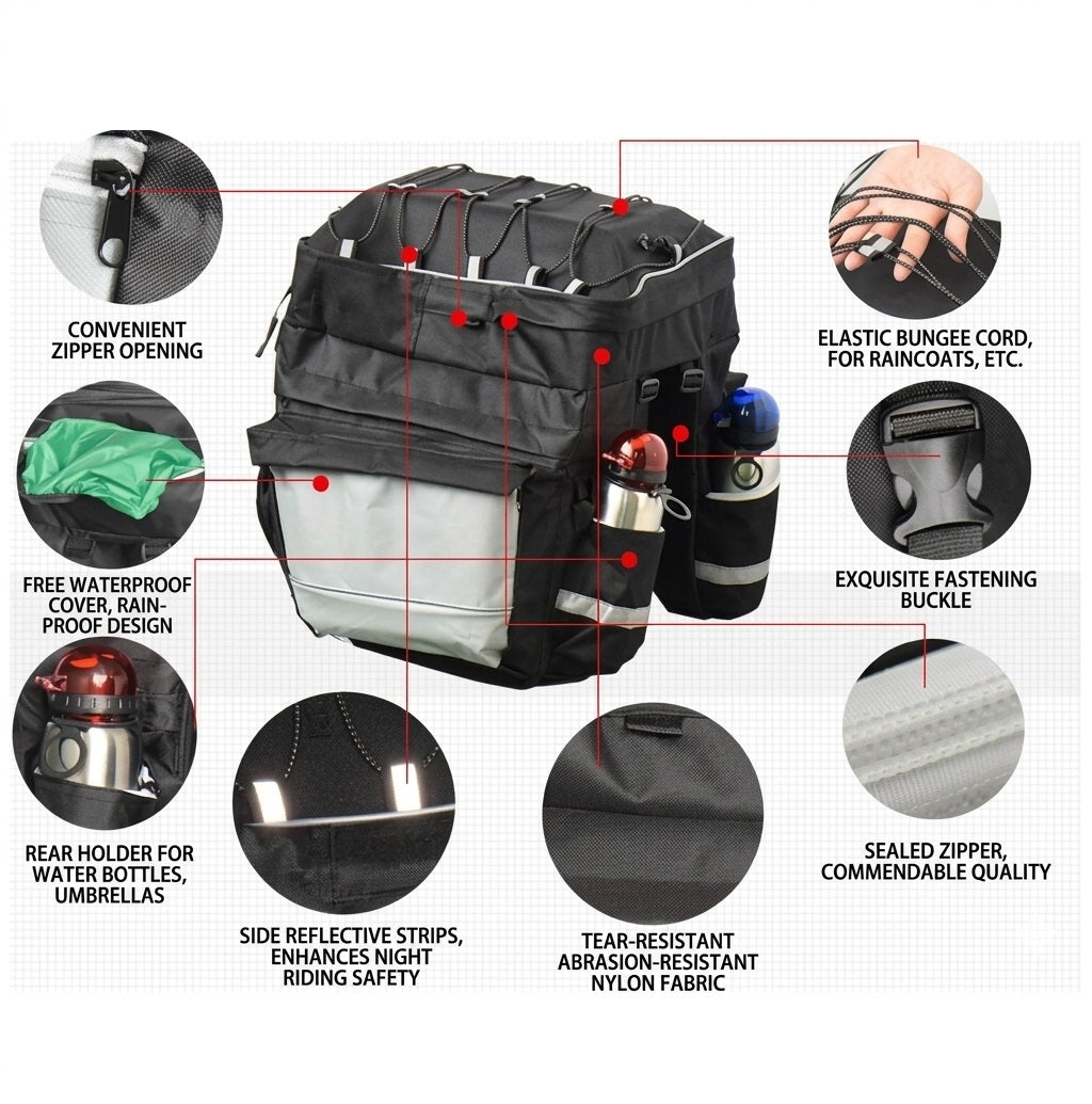 3-in-1 Bicycle Rear Rack Bag with Rain Cover 43L JS61310