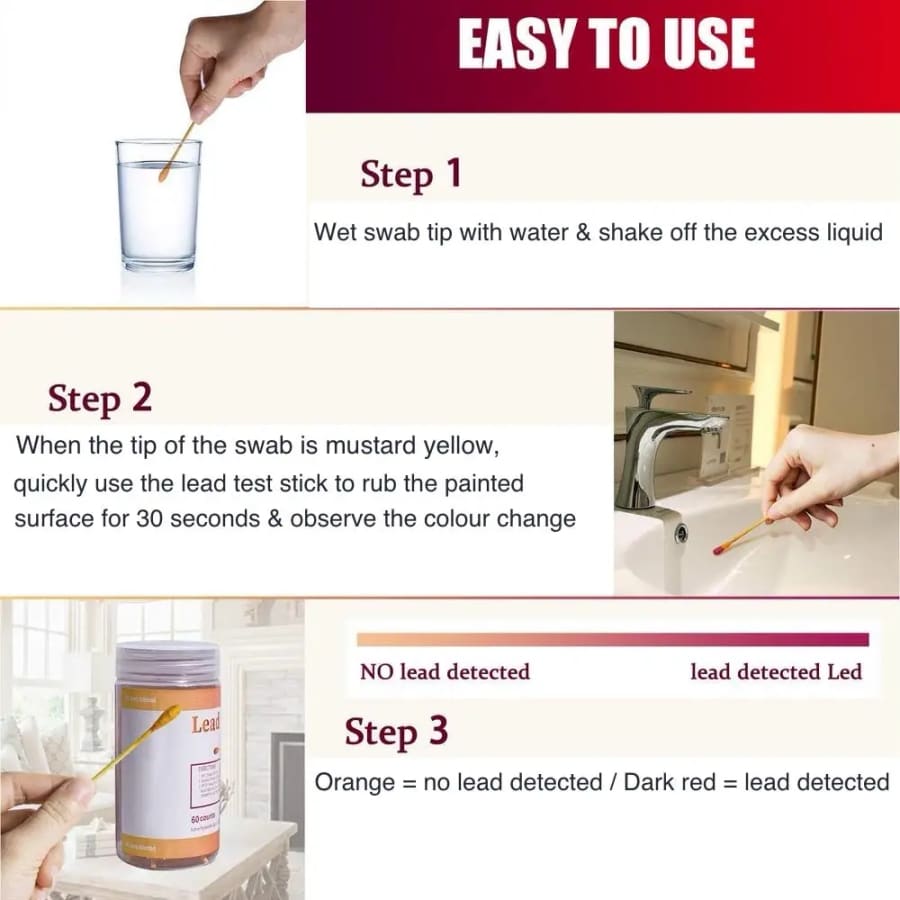 Lead Test Kit - Test House Paint, Metal, Ceramics - 30 Cotton Swabs