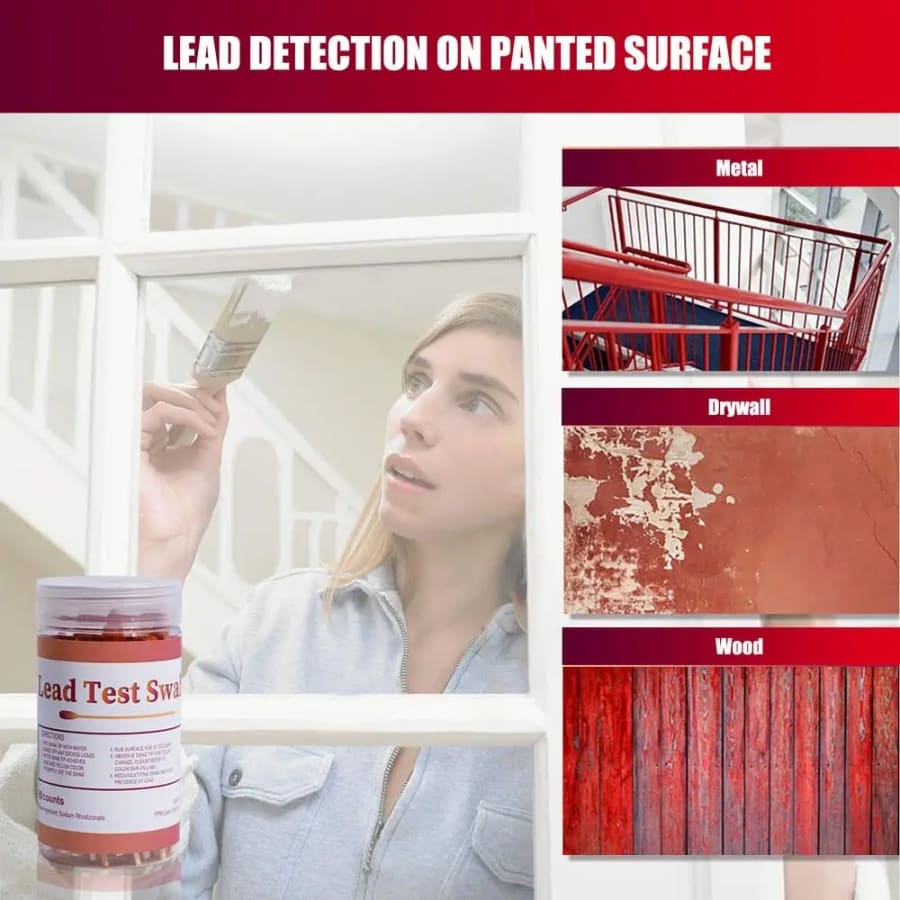 Lead Test Kit - Test House Paint, Metal, Ceramics - 60 Cotton Swabs