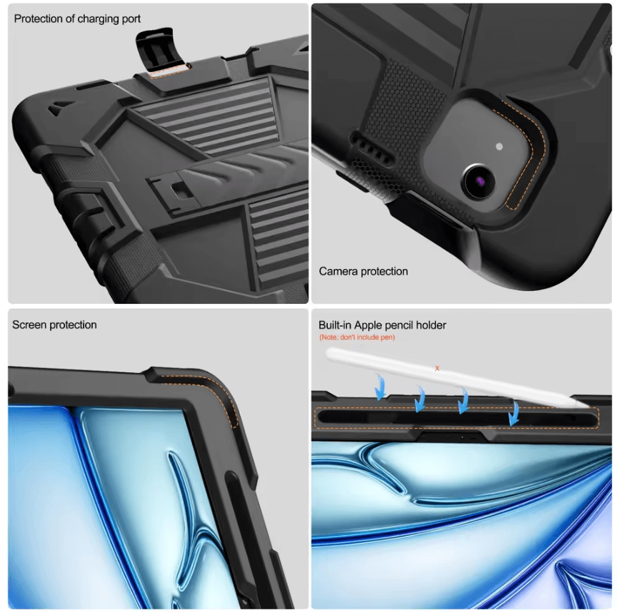 Rugged iPad Pro 11" Case – Heavy-Duty Shockproof Cover,Stand & Pencil Holder