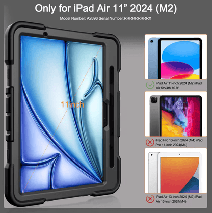 Rugged iPad Air 11" 2024 Case – Shockproof Cover Stand & Pencil Holder