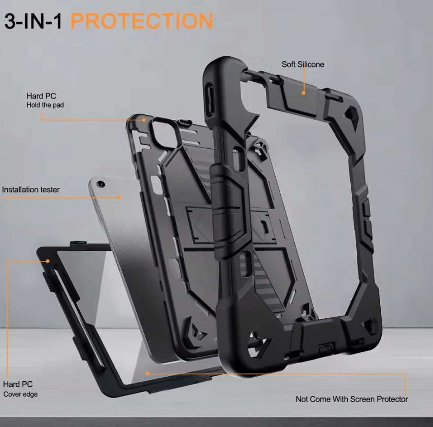 Rugged iPad Pro 11" Case – Heavy-Duty Shockproof Cover,Stand & Pencil Holder