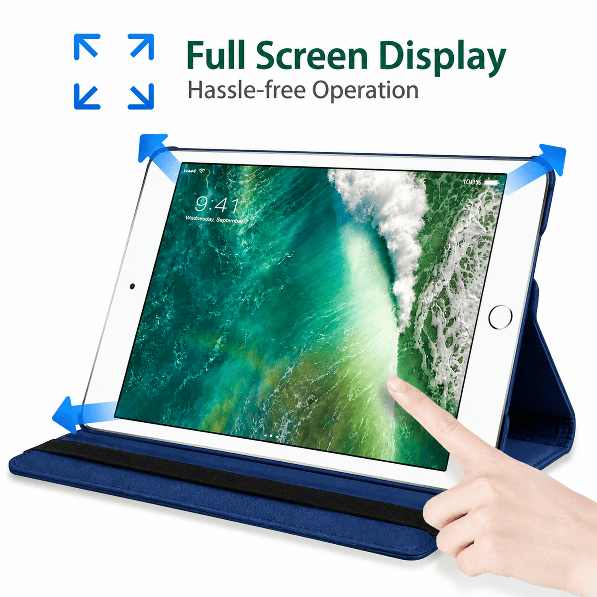 iPad Air Rotating Case – 360° Slim Protective Cover with Multi-Angle Stand (Blue)