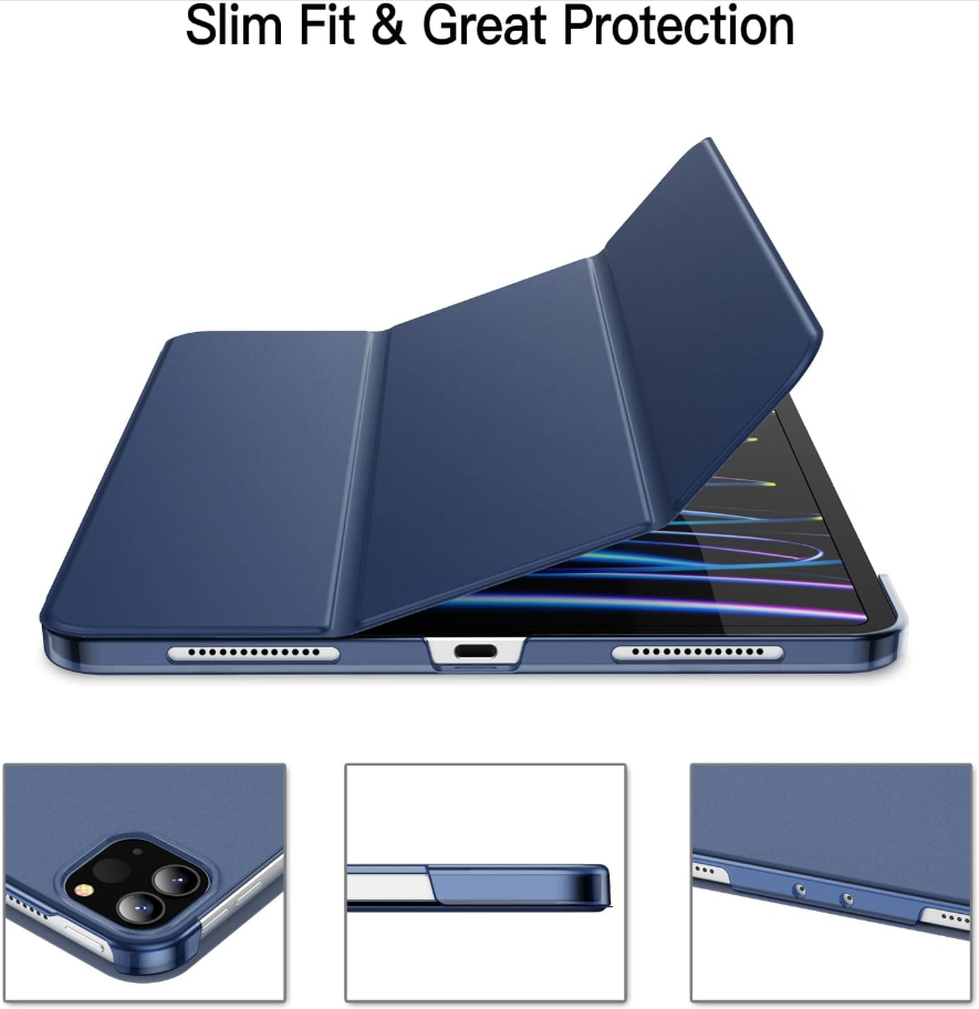Ultra-Thin PU Leather Magnetic Case with Pencil Holder for iPad Pro 11 (2018-2022) – Full Body Protective Folio Cover (Blue)