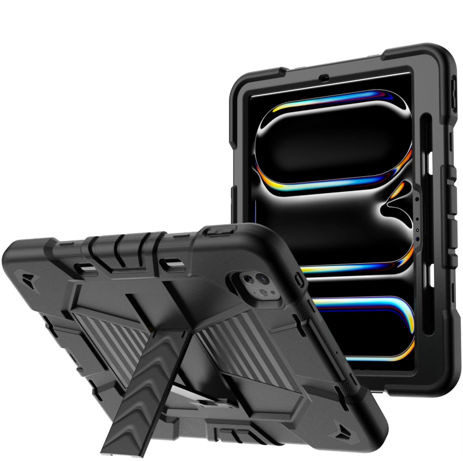 iPad Pro 11-Inch (M4) 2024 7th Gen Rugged Shockproof Case with Kickstand (Black)