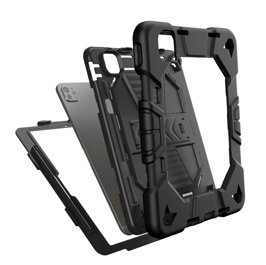 iPad Pro 11-Inch (M4) 2024 7th Gen Rugged Shockproof Case with Kickstand (Black)