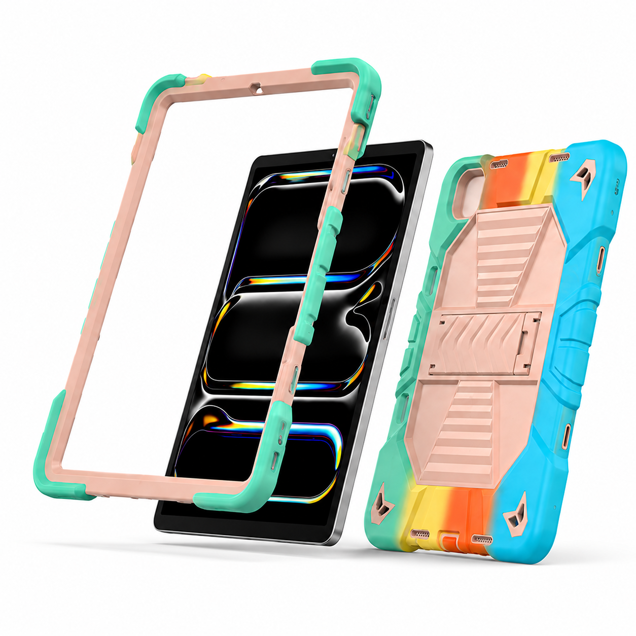 iPad Pro 11-Inch (M4) 2024 7th Gen Rugged Shockproof Case with Kickstand (Rainbow)
