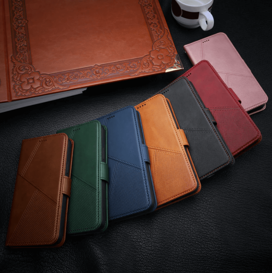 iPhone 16 Pro Max Flip Wallet Case Cowhide Dot Pattern