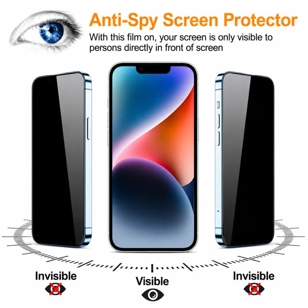 iPhone 12 Pro Max Privacy Tempered Glass Screen Protector (2 Pack) – 9H HD Anti-Spy, 2.5D Rounded Edge, Impact & Scratch Resistant