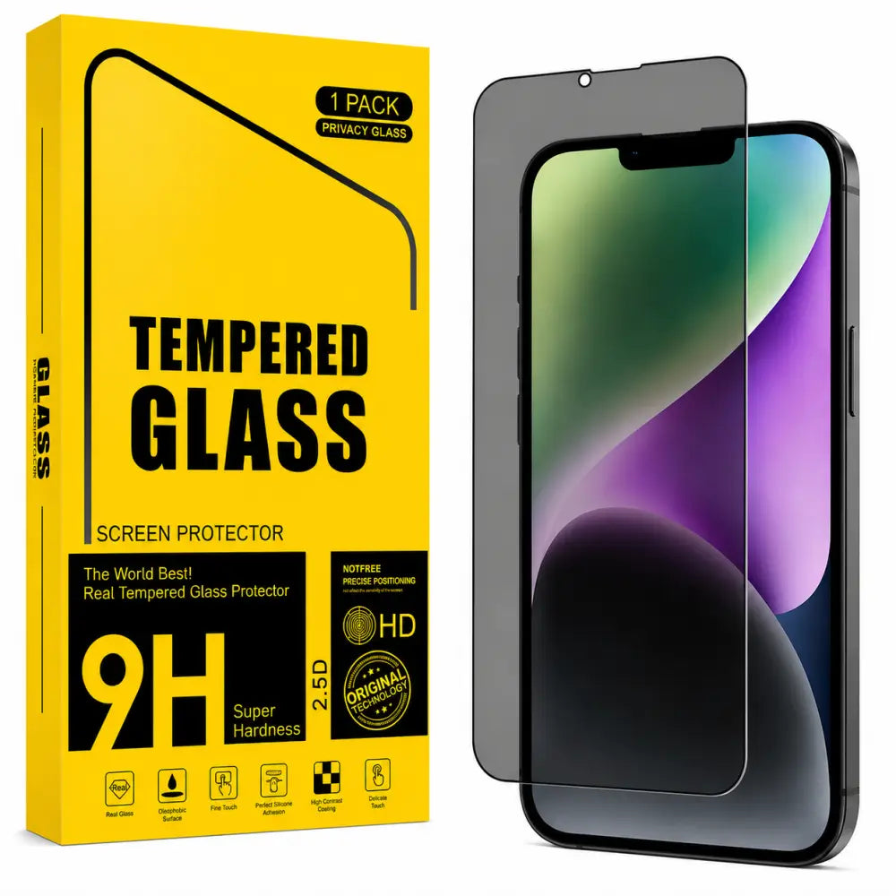iPhone 13 Privacy Tempered Glass Screen Protector – 9H HD Anti-Spy, 2.5D Rounded Edge, Impact & Scratch Resistant