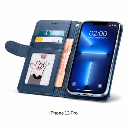 iPhone 13 Pro Flip Wallet Case Cowhide Dot Pattern