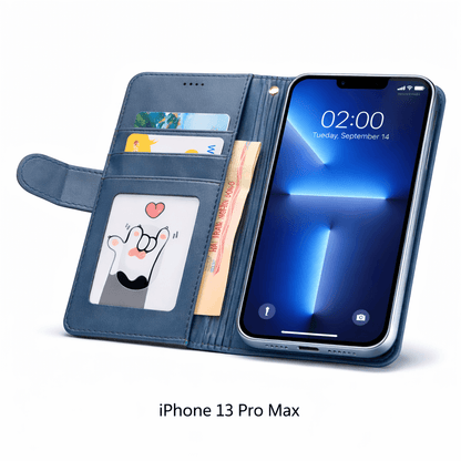 iPhone 13 Pro Max Flip Wallet Case Cowhide Dot Pattern