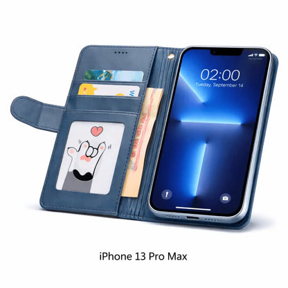 iPhone 13 Pro Max Flip Wallet Case Cowhide Dot Pattern