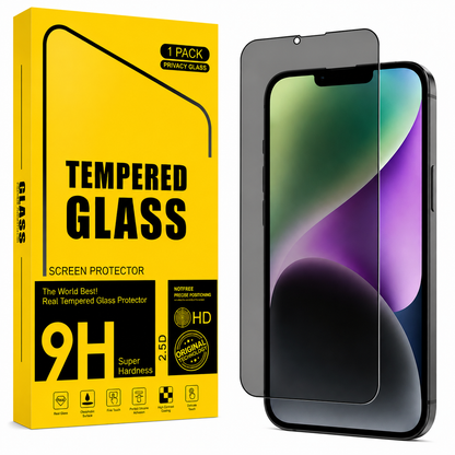 iPhone 14 Privacy Tempered Glass Screen Protector – 9H HD Anti-Spy, 2.5D Rounded Edge, Impact & Scratch Resistant