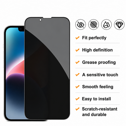 iPhone 13 Pro Privacy Tempered Glass Screen Protector (2 Pack) – 9H HD Anti-Spy, 2.5D Rounded Edge, Impact & Scratch Resistant